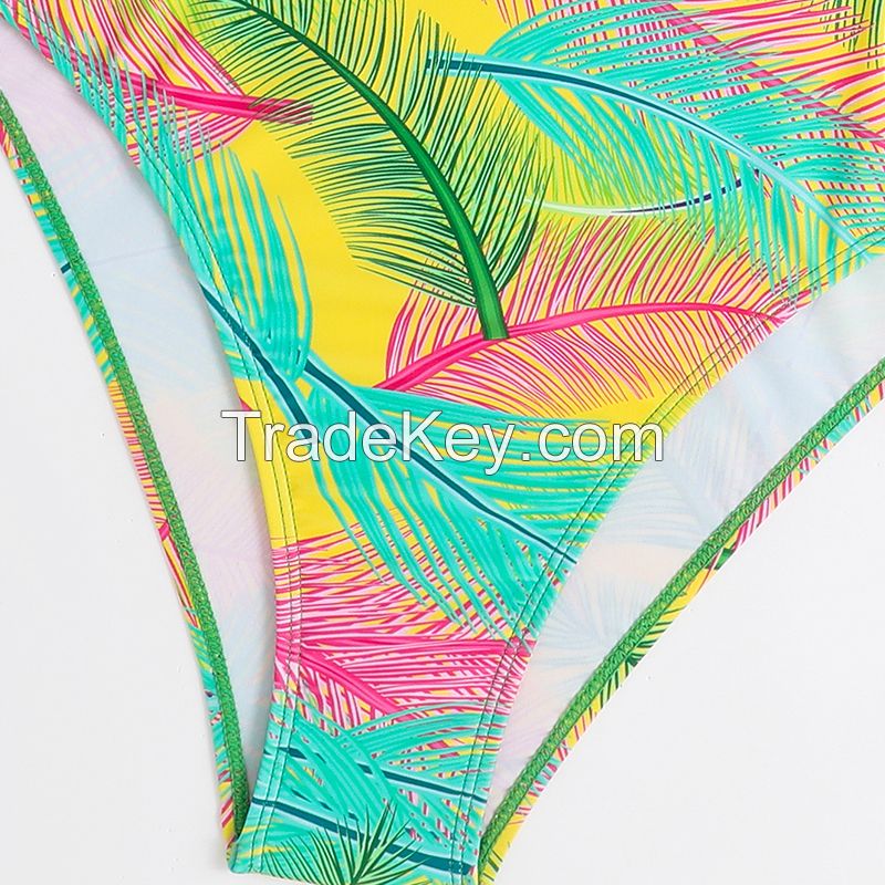 Women's one-piece rainforest plant strap swimsuit