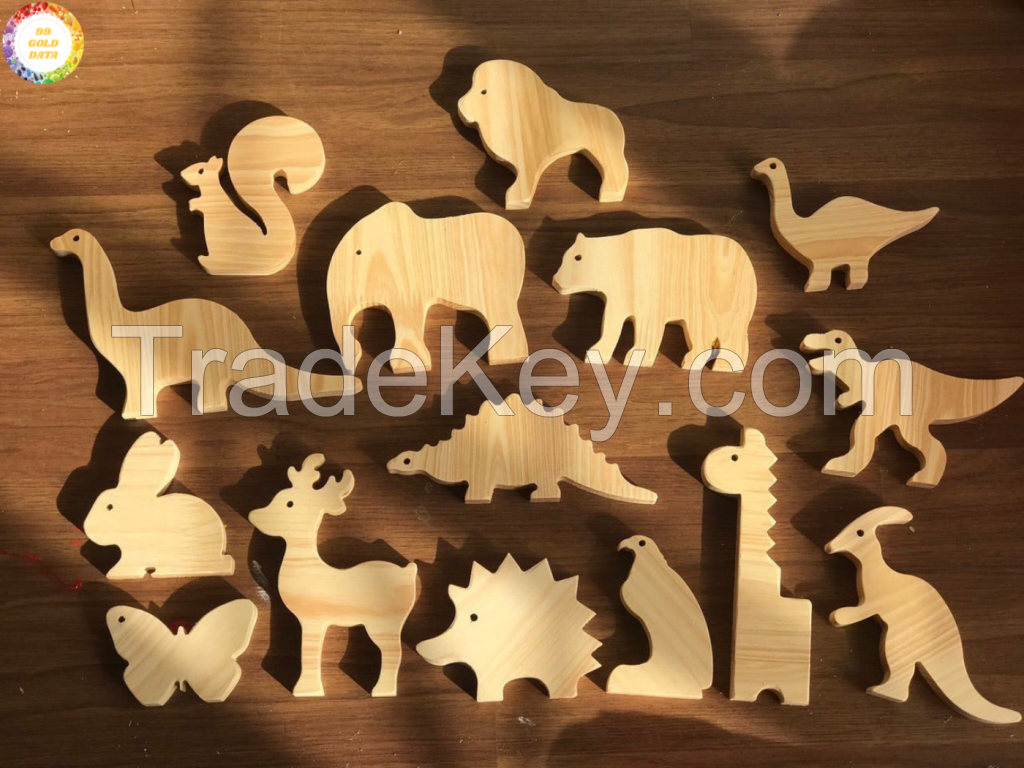 Wooden Animals Handmade Basswood Stacking Blocks Toys Forest Trees Lion Elephant 