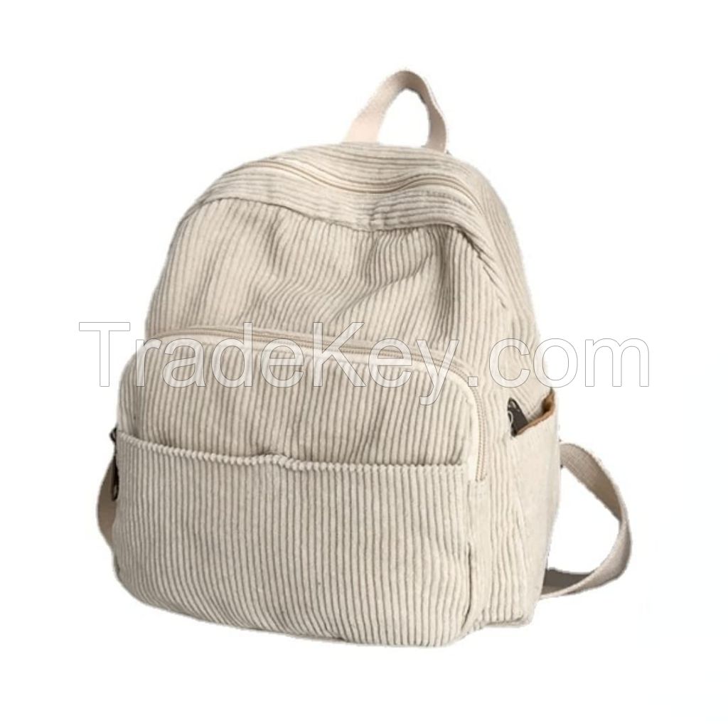 Corduroy Girls Backpack Soft Small Zipper Daily Women shopping Back pack