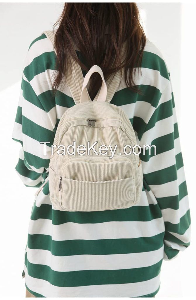 Corduroy Girls Backpack Soft Small Zipper Daily Women shopping Back pack