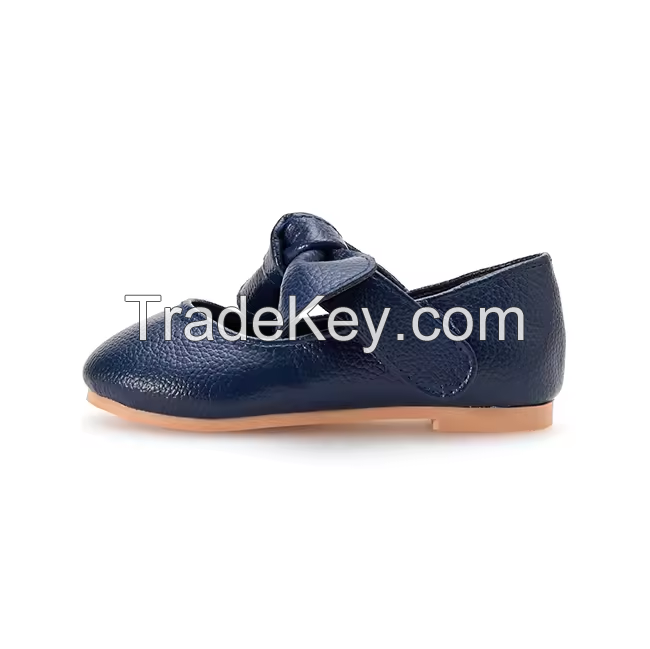 Blue Front Bowknot Decoration Mary Janes Design School Toddler Kids Little Girl Dress Ballet Flats Shoes