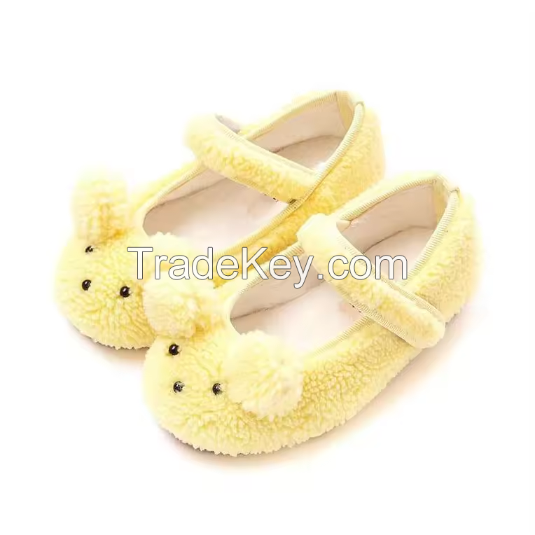 Customized Color Mary Janes Cute Dog New Design Style Fleece Upper Gross Binding Kids Children Girl Flat Shoes