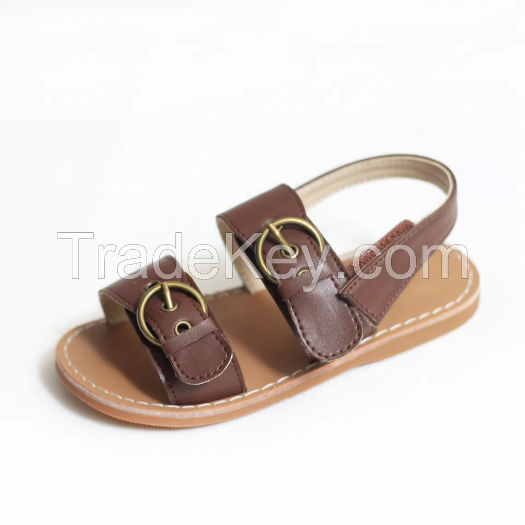 Summer New Outdoor Beach Leisure Non-Slip Leather Buckle Closure Flat Kids Toddler Sandals