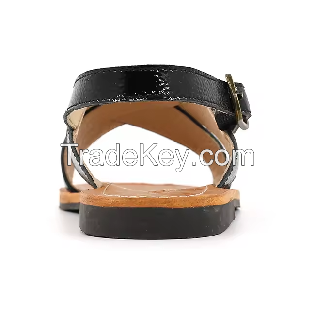 Brand OEM Design Custom Logo Made PU Leather Cross Strap Casual Flat Boy Sandal