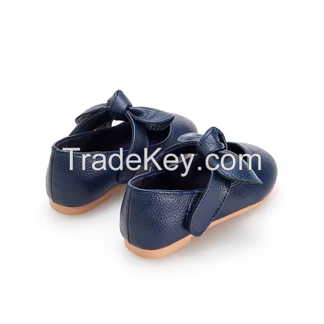 Blue Front Bowknot Decoration Mary Janes Design School Toddler Kids Little Girl Dress Ballet Flats Shoes