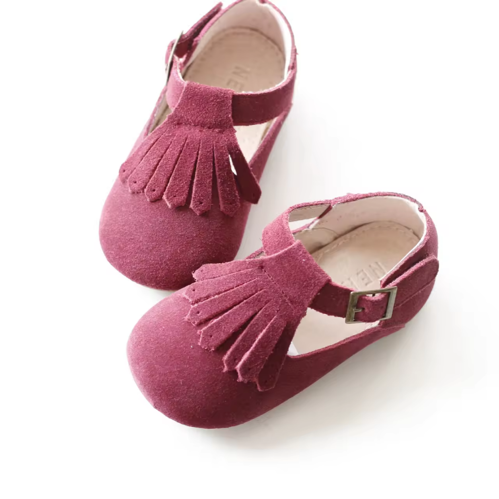 Girl Spring Style Individual Tassel Frosted Design Soft Suede Leather Upper Flat Baby Walking School Shoes