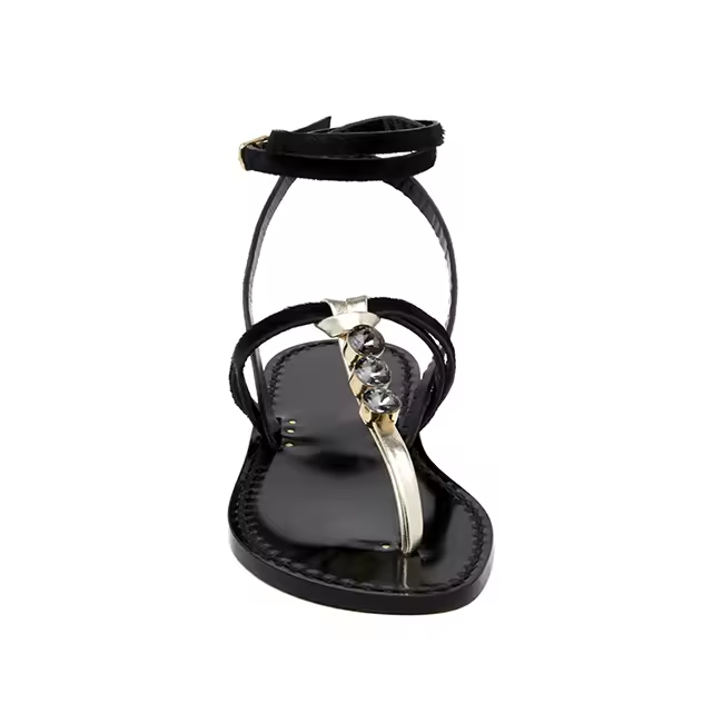 Buckle Ankle Strap With Rhinestone Beach Travel Women Flat Thong Sandal