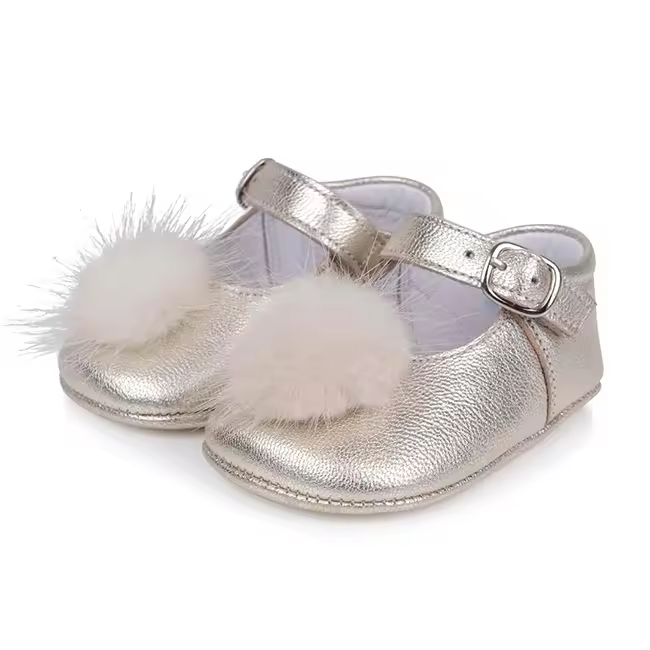 Leather With Pom Pom Soft Toddler Prewalker Baby Casual Shoes