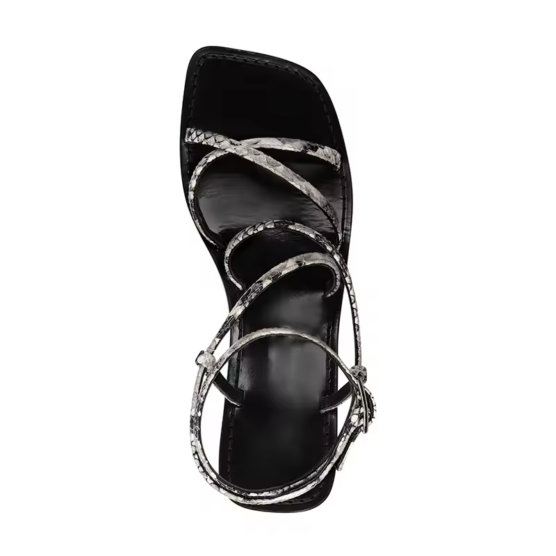 Heels Square Toes Snakeskin Leather Starppy Stylish Sandals