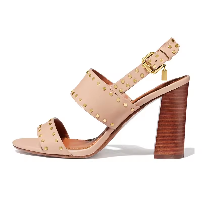 Peep Toe Casual Roman Buckle Strap Slingback Chunky High Heeled Sandal