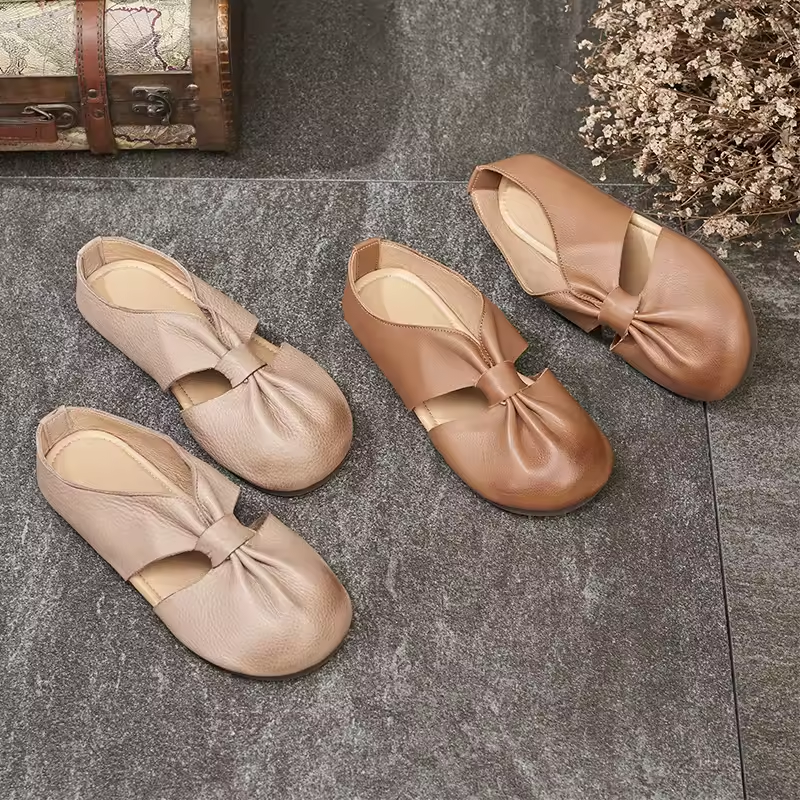 round head leather sandals flats with soft soles are available