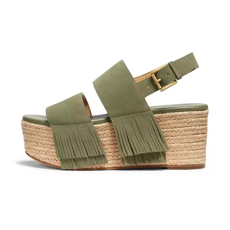 Open Toe Buckle Green OEM Rope Espadrilles Women High Platform Sandal