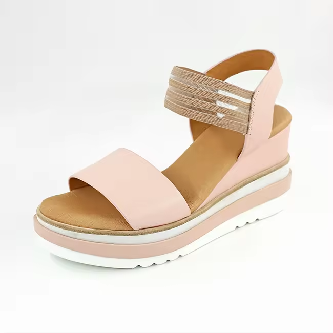 Open Toe Elastic Strap Cork Platform Casual Summer Women Wedge Sandals