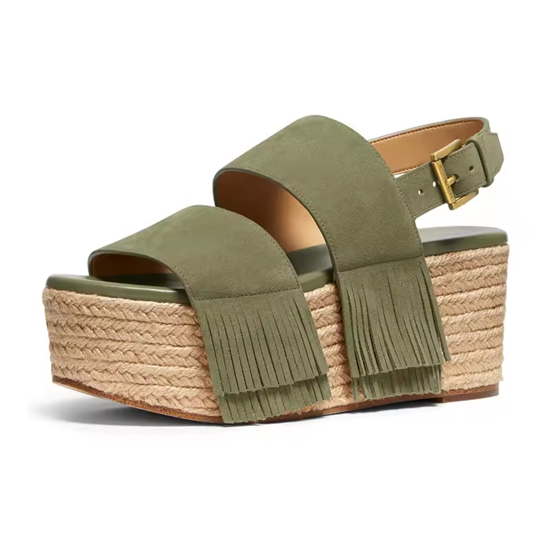 Open Toe Buckle Green OEM Rope Espadrilles Women High Platform Sandal