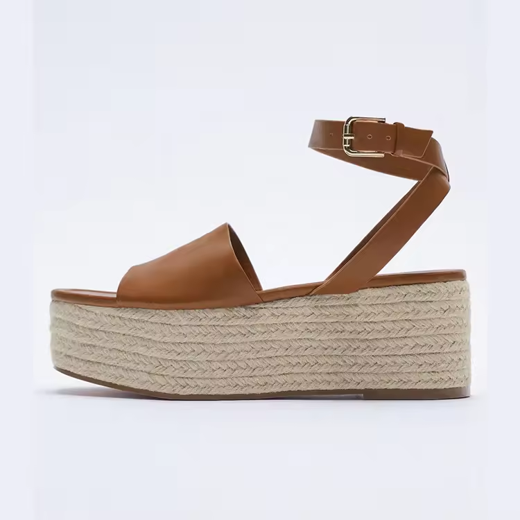 Beach Woven Rope Brown Heels High Platform Sandals Shoes For Women