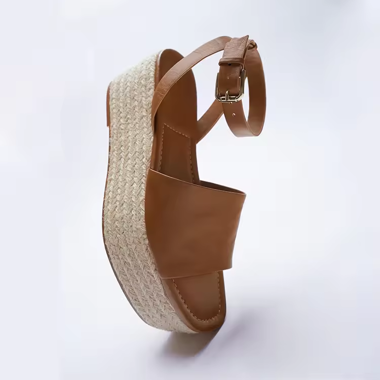 Beach Woven Rope Brown Heels High Platform Sandals Shoes For Women