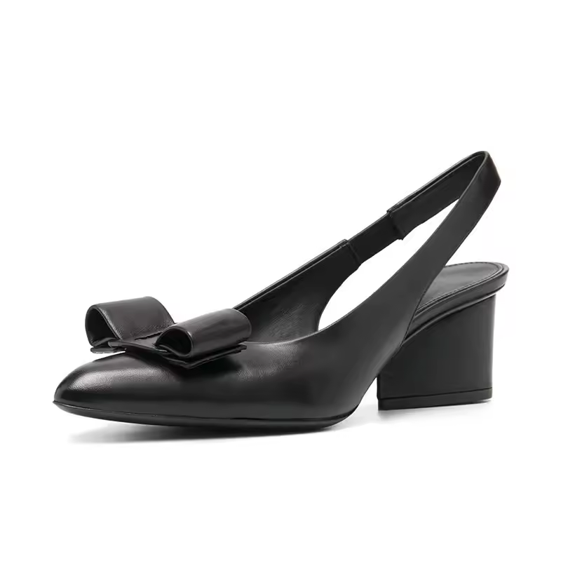 Closed Toe With Bowknot Dress Shoes Women Slingback Pump Heels