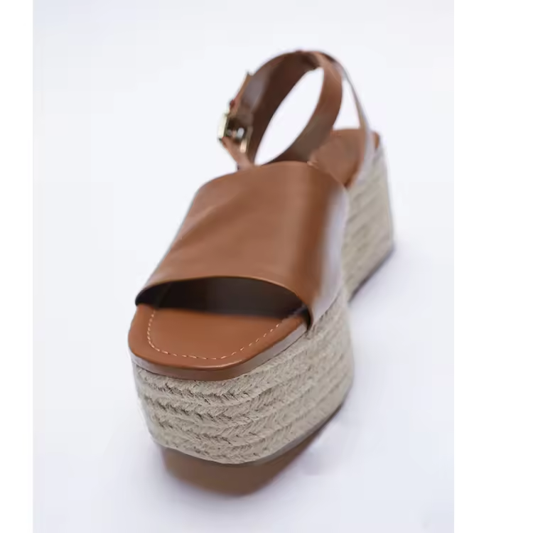 Beach Woven Rope Brown Heels High Platform Sandals Shoes For Women