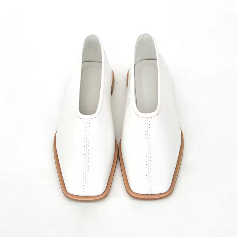 Casual Square Toe Shape Soft Cow Leather Upper comfortable Flat Shoes