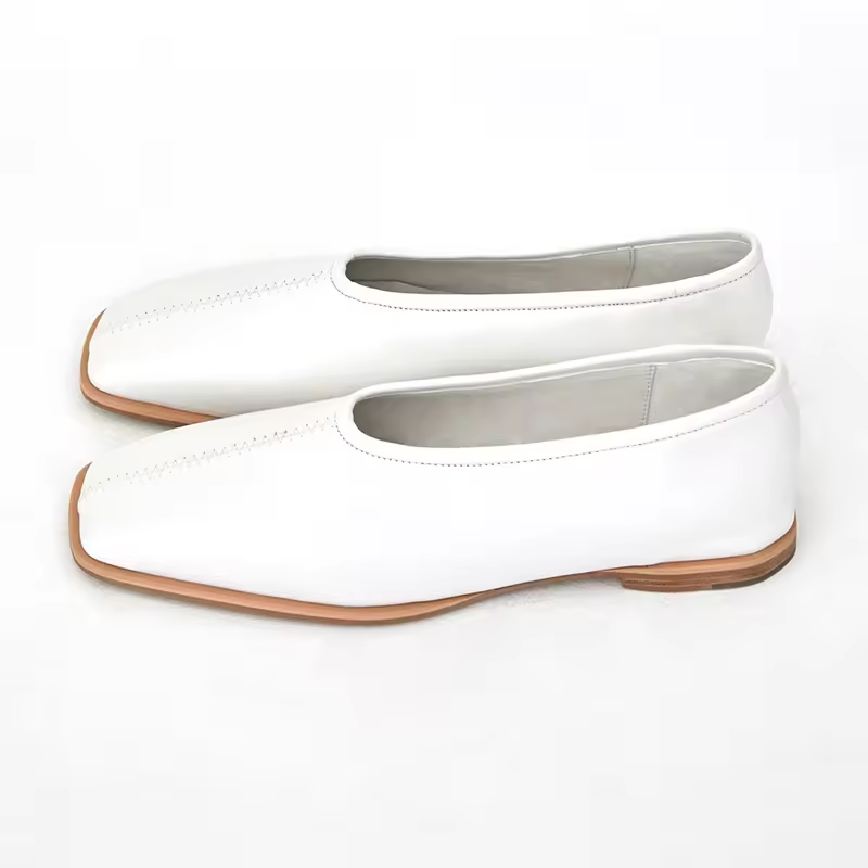 Casual Square Toe Shape Soft Cow Leather Upper comfortable Flat Shoes