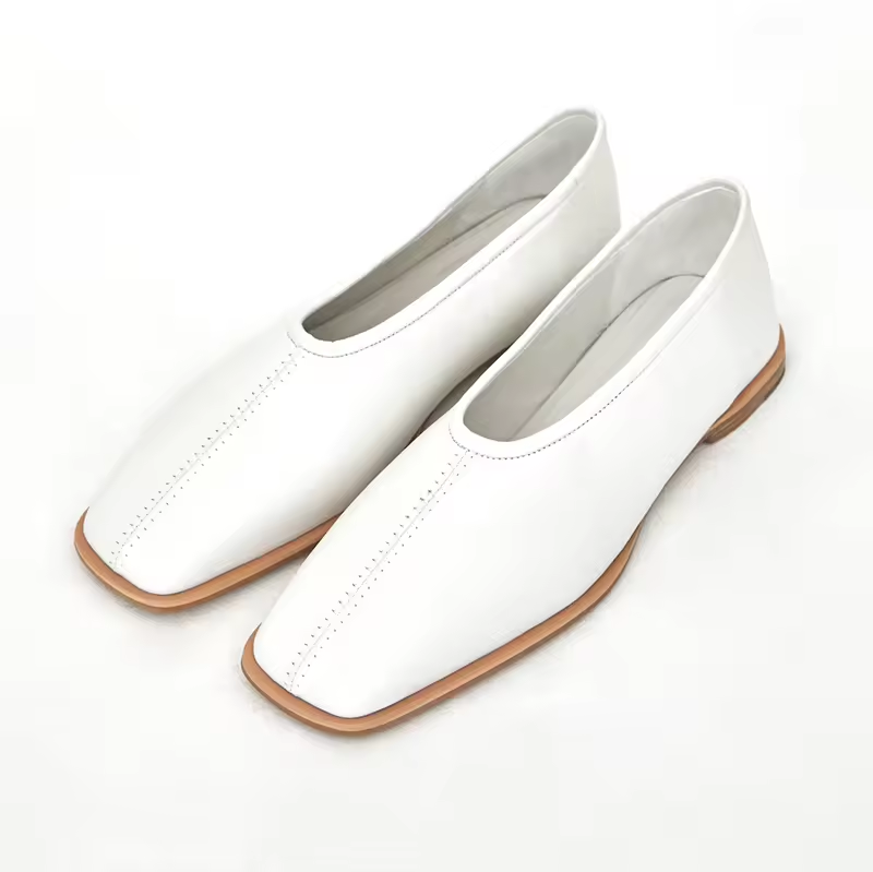 Casual Square Toe Shape Soft Cow Leather Upper comfortable Flat Shoes