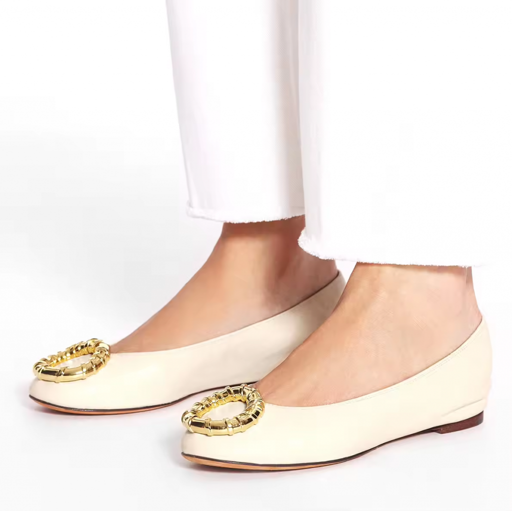 Leather Buckle-Detailed Foldable Ballerina Flats Dance Shoes Ballet Flats for Women