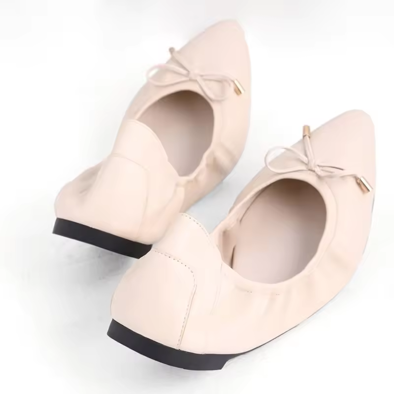 Ballerina Shoes For Parties With Bag Rollable Leather Ballet