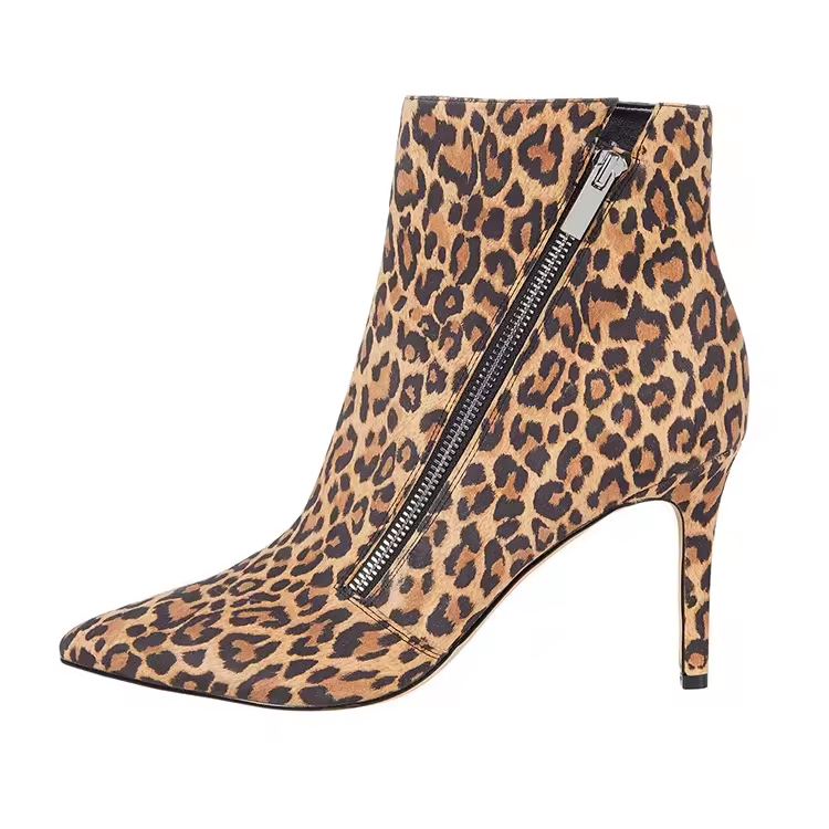 China Custom Shoe Manufacturer Side Zipper animal print Leopard Print High Heel Genuine Leather Suede Boots For Women