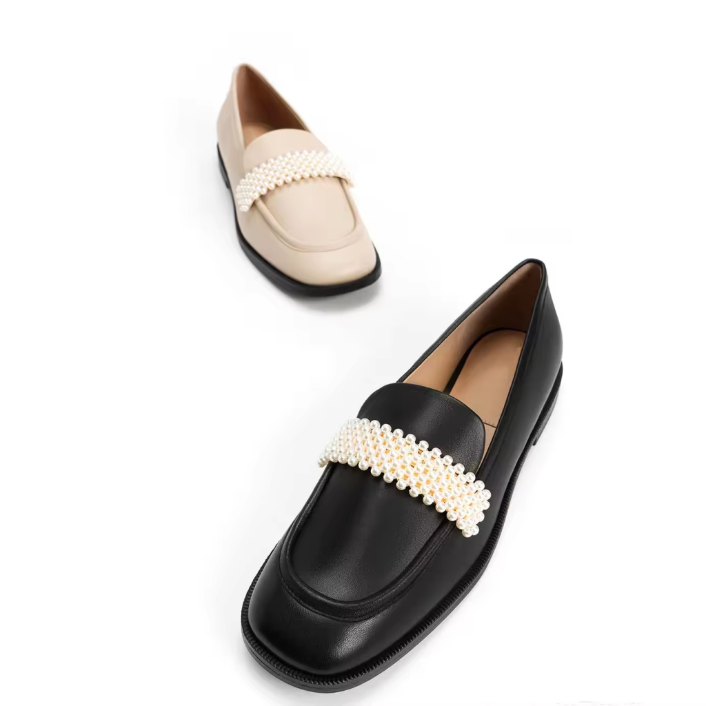 Pearl Strap Slip-on Casual Flats Office Comfort PU Leather Women Loafers Shoes