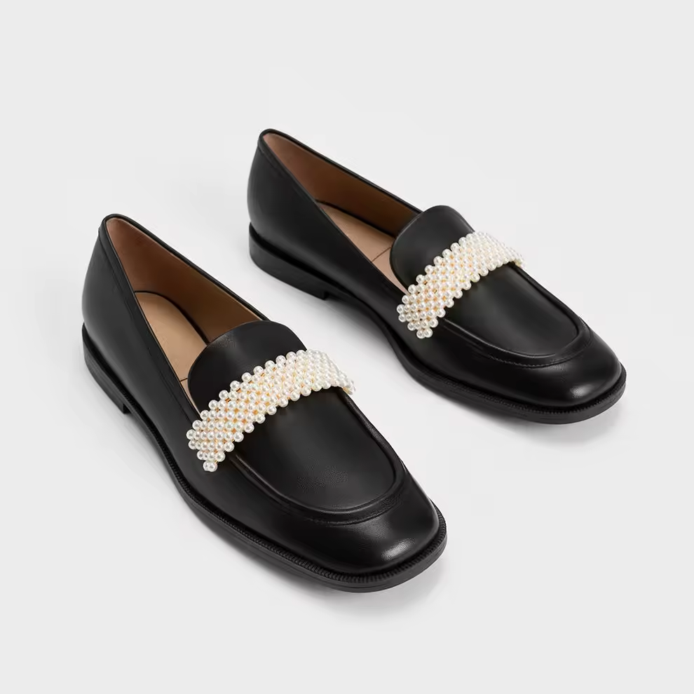 Pearl Strap Slip-on Casual Flats Office Comfort PU Leather Women Loafers Shoes