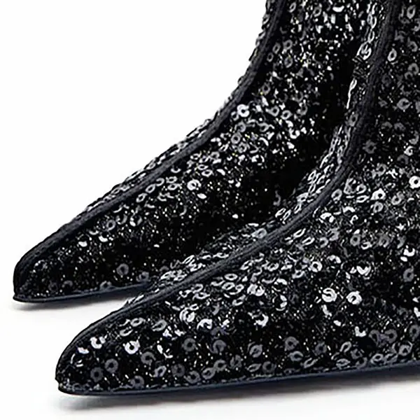 Fashion Pointed Toe Ankle Heel Latest Sequin Embroidery Newest Design Luxury Ladies Boots