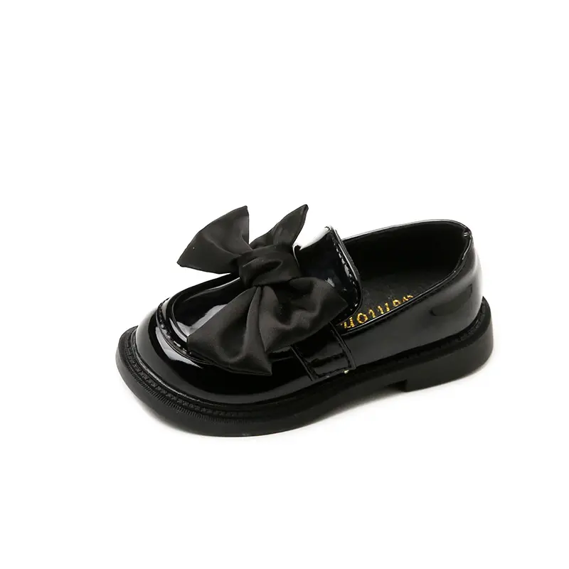 wholesale new high quality kids school shoes for girls in black leather bow design fashion dress sneaker for little child