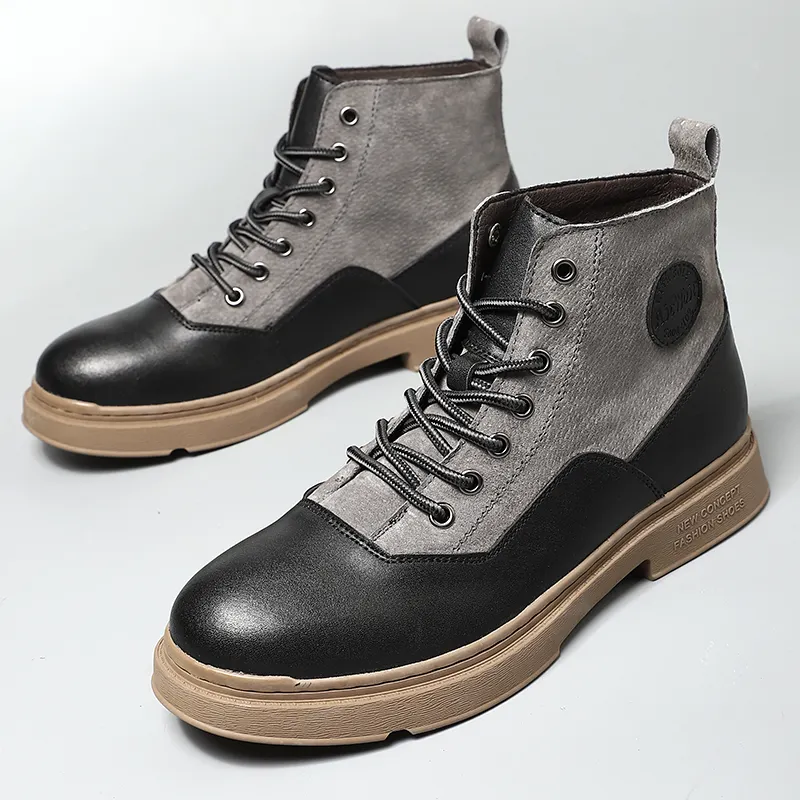 high quality black boots for men genuine leather designer luxury brand motorcycle touring hiker shoes