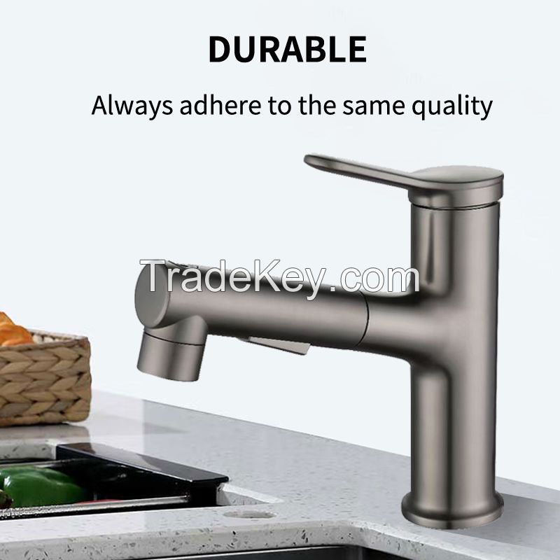 Kitchen Faucet Hot &amp; Cold Small Pull-out Spout Stainless Steel Dish Sink Faucet
