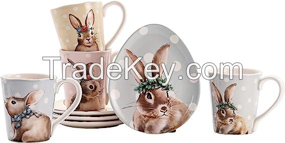 Customized Design Ceramic Easter Bunny Mug, Porcelain Coffee Cup plate sets, Eater Rabbit Dinnerware