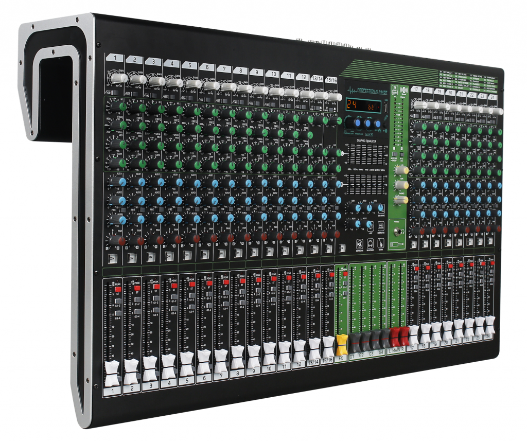 Pro 24-channel audio mixer with USB playing, MP3, DSP effector, recording, bluetooth functions