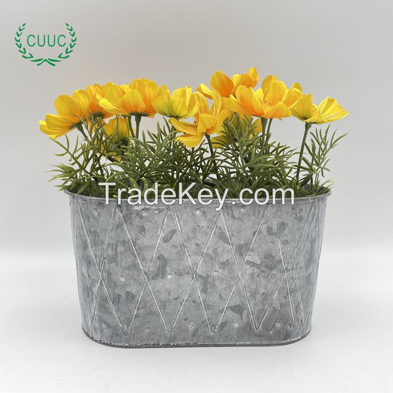 Natural Metal Planter Stand Zinc Flower Pot with Embossed Finish for Wholesale