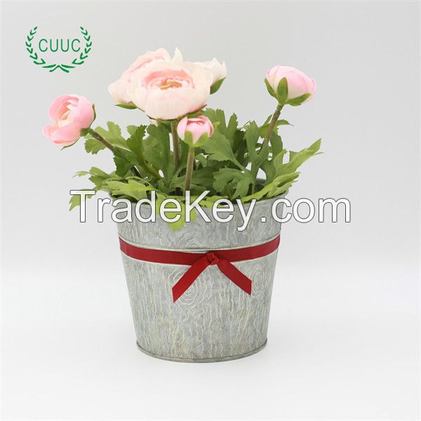 Natural Metal Planter Stand Zinc Flower Pot with Embossed Finish for Wholesale