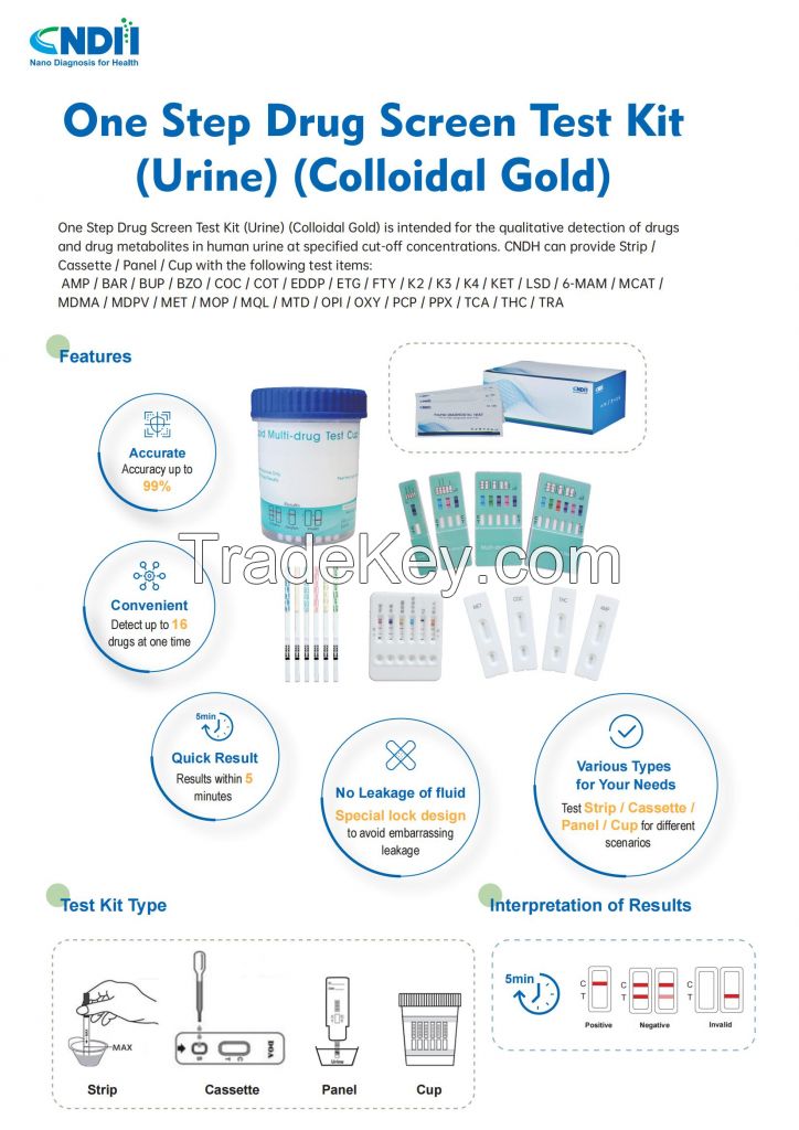 CNDH Drug of abuse test kit, Strip / Cassette / Panel / Cup / Uncut Sheet