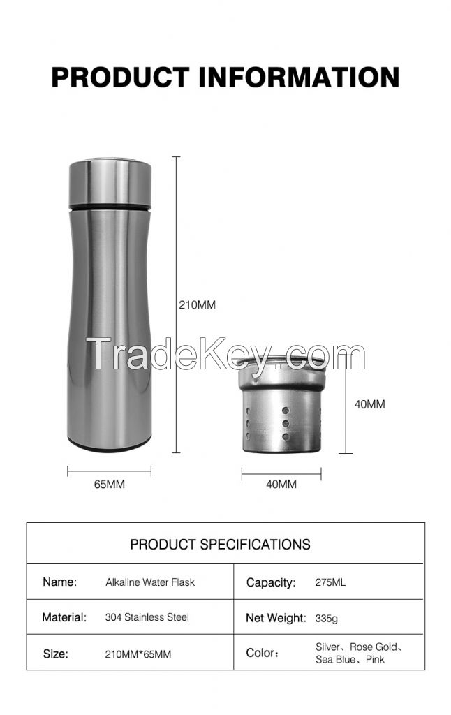 Nano flask stainless steel negative ion water bottle alkaline filter h