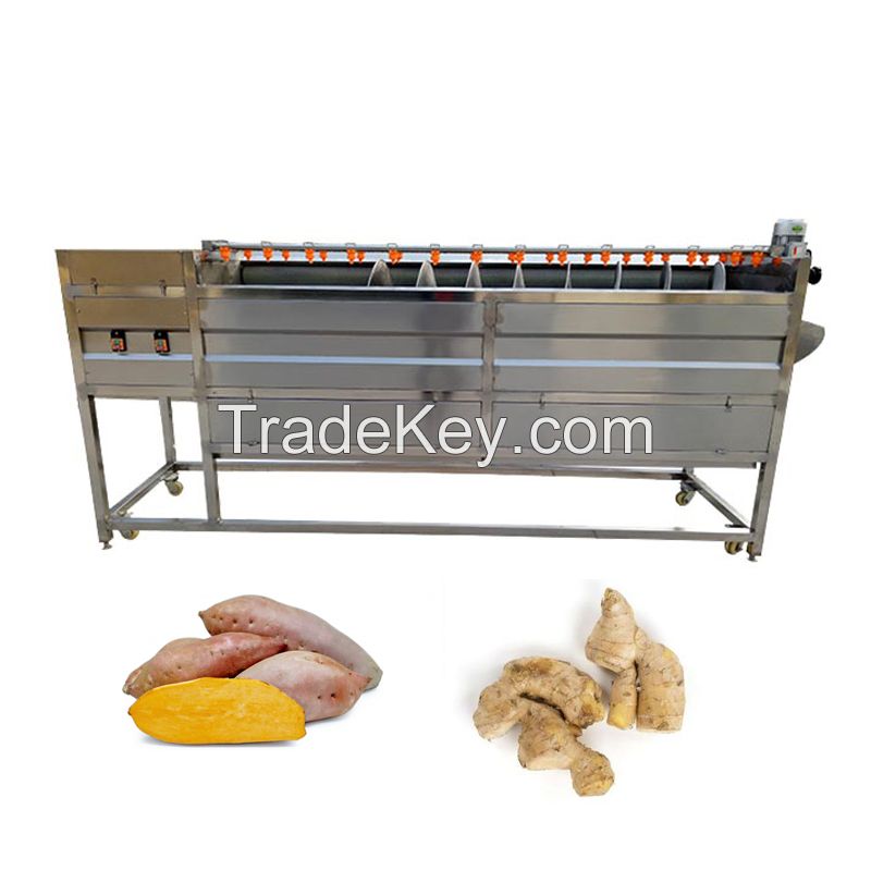 continuous brush type potato washing peeling machine with auto discharge 