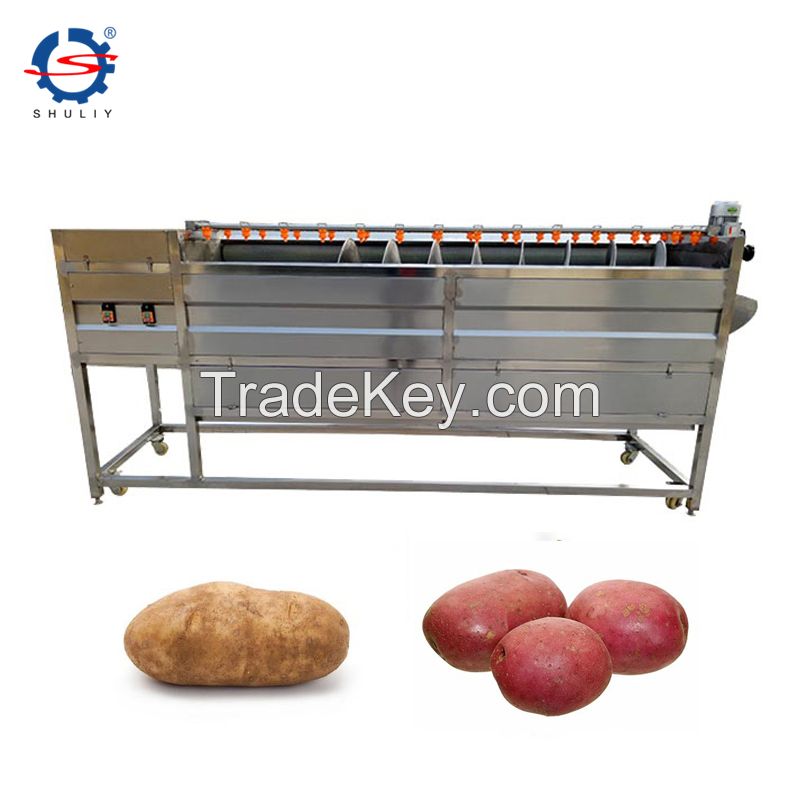 continuous brush type potato washing peeling machine with auto discharge 