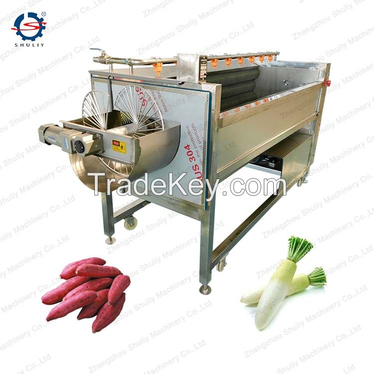 This industrial used brush roller potato washing peeling machine is made of food grade SUS 304 stainless steel