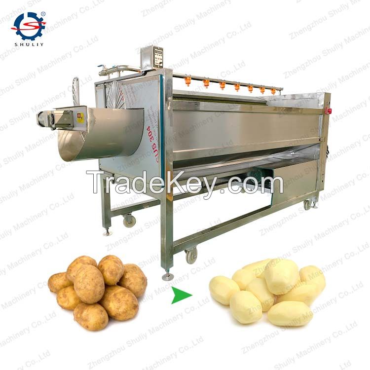 This industrial used brush roller potato washing peeling machine is made of food grade SUS 304 stainless steel