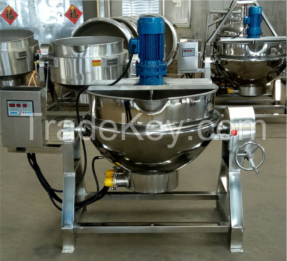 sugar boiling pot with mixer tilting agitation sandwich boiler pot jacketed kettle with scraper