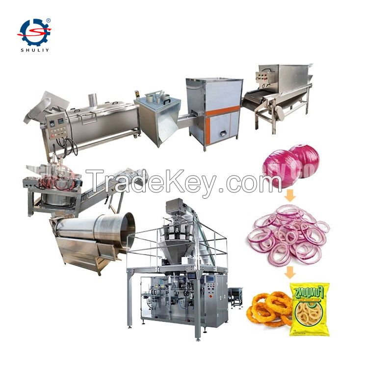 fresh onion processing into fried onion rings full automatic frying onion slicing rings production line for sale