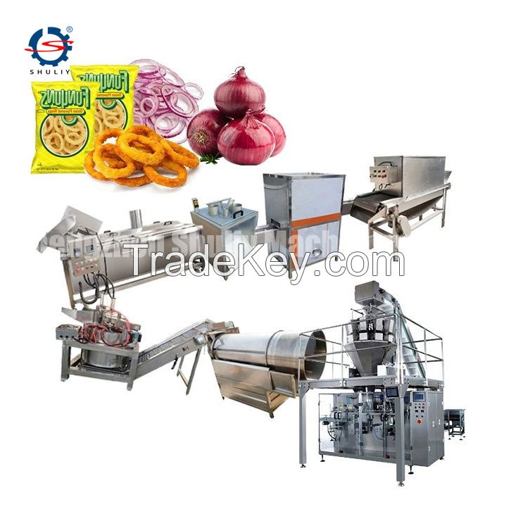 fresh onion processing into fried onion rings full automatic frying onion slicing rings production line for sale