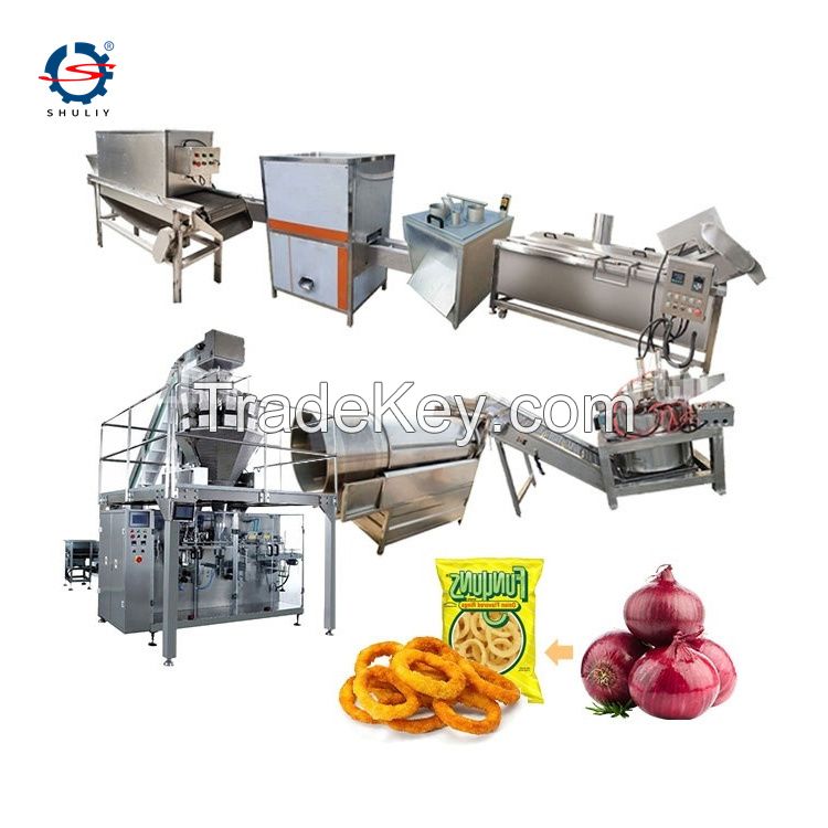 fresh onion processing into fried onion rings full automatic frying onion slicing rings production line for sale