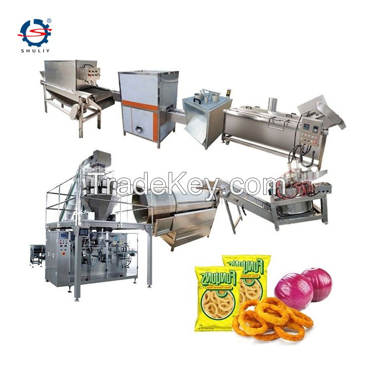 fresh onion processing into fried onion rings full automatic frying onion slicing rings production line for sale