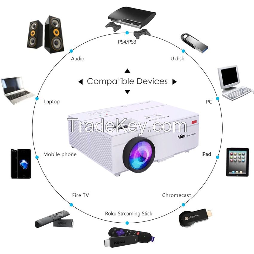 Mini Projector, Full HD 1080P Home Theater Video Projector, Compatible with HDMI/USB/VGA/AV